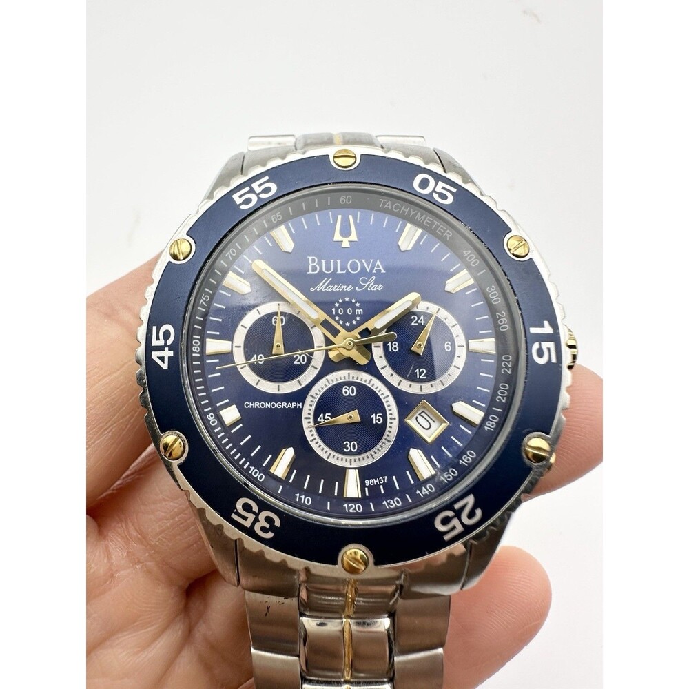 Bulova Marine Star Chronograph Men's Quartz Stainless Steel Blue Dial Watch